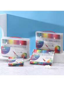 12/24/36/48 peças Marcadores Duplos de Dupla Ponta Fina e Escova, Cores de Esboço de Caneta de Aquarela Profissional de Desenho para Estudantes Abastecimento Escolar de Papelaria. - Multicolorido - Visão 6