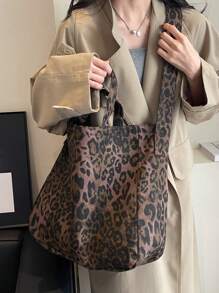 Sac de transport en canevas imprimé léopard pour femmes, sac polyvalent à capacité importante, pratique pour la main et l'épaule, sac à bandoulière de maman. Convient pour sortir, pour un rendez-vous, pour le shopping, pour assortir au quotidien, pour offrir des cadeaux, pour le bureau. Sac à imprimé guépard pour femmes, le retour du léopard