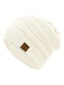 1 Stück Damen Lässig einfarbige gestrickte thermisch gefütterte 5-zackige Sternmütze für Winter und Herbst