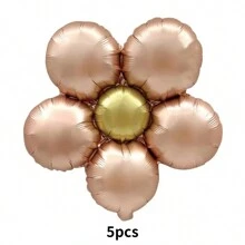5pcs Matte Finish 5-Petal Flower Shaped Aluminum Foil Balloons, Retro Color Floral Birthday Party Decoration, Christmas - Multicolor - View 14