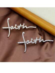 1pc Rhinestone "Faith" Letter Brooch, Suitable For Daily Outfit