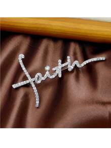 1pc Rhinestone "Faith" Letter Brooch, Suitable For Daily Outfit