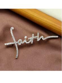 1pc Rhinestone "Faith" Letter Brooch, Suitable For Daily Outfit