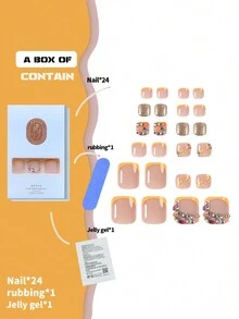 Add A Little Romance 24 Pieces Of Short Square Toenails French Yellow Edge Wearable Toenail Set Colorful Rhinestone Glitter Nails Gem Yellow Flower Print Glitter Nail Stickers Free One Piece Of Jelly Glue One Toenail Rubbed Full Coverage Wearable False Toenail Set Suitable For Women And Girls To Wear In Various Scenes - Multicolor - View 2