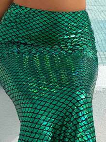JAKAWIN Mermaid Skirt Green Fish Scale Party Costume Festival Skirt Metallic Bodycon Long Skirts For Women - 綠色 - 查看 3