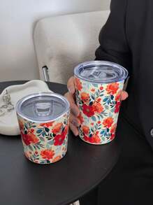 1pc Watercolor Flower Insulated Stainless Steel Cup, Double Walled Vacuum Bottle For Cold And Hot Drinks, Travel Mug For Outdoor And Gym Activities, Coffee Mug, Car Cup, Festival Gift, 350ml/11.8oz, 280ml/9.47oz