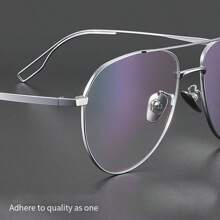 超轻钛金属框架眼镜，男士大脸复古无度数眼镜架，双梁大镜框，纯钛，复古风格 - 黑色 - 查看 4