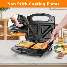 Sandwich Maker With Non-Stick Coating, Triangular Shaped Plates, LED Indicator, Cold Touch Handle, Vertical Storage, 800W, Steel And Black Color - 查看 3