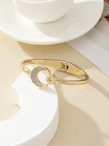 1pc Exquisite Full Rhinestone Crescent Moon Bracelet, Fashionable Versatile Geometric Bangle, Sweet Jewelry, Convenient Spring-Loaded Opening - Bracelet - View 2