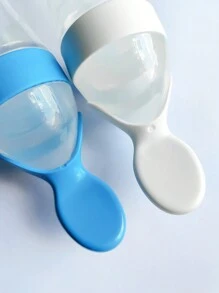 1个婴儿辅食挤压勺，婴儿奶瓶式喂食勺，硅胶喂养用具，适用于新生儿米粉等，多种颜色可选 - 彩色 - 查看 10