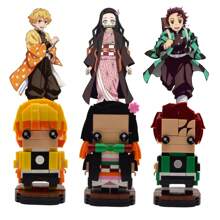 Set De Bloques Armables 3d De Nezuko, Tanjiro Y Zenitsu Kimetsu no Yaiba - Mostaza Amarilla - Ver 1