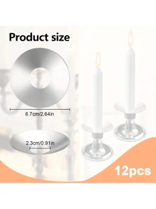 12 件银色金属蜡烛芯修剪器、圆形蜡烛滴漏捕集器、可重复使用的烛台蜡烛滴漏防护器、婚礼节日派对家居装饰 - 銀色 - 查看 2