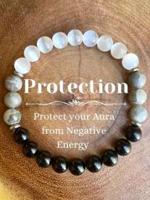 1入組楓葉貓眼石天然石手鐲，帶來好運、財富和健康，男女皆宜的完美禮物 - 彩色 - 查看 2