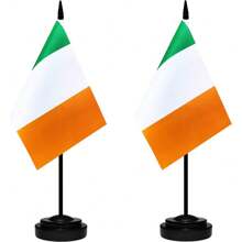 2 件装桌旗套装，英国、法国、德国、爱尔兰、意大利、荷兰、英国英格兰荷兰桌旗，小型迷你桌面旗帜，带 12 英寸纯黑色杆、黑色底座、微型桌面旗帜