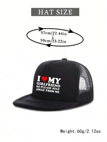 1入I LOVE MY GIRLFRIEND SO PLEASE STAY AWAY FROM ME印字中性卡車司機帽，男女適用的鴨舌棒球帽，可調節寬邊遮陽帽，夏季平沿帽 - 彩色 - 查看 3