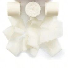1 Rollo de Cinta de Chifón de Seda con Flecos Hecha a Mano en Cinta de Chifón para Envolver Regalos, Invitaciones de Boda, Ramilletes de Novia, Decoraciones de Navidad, Color Blanco Crema - Blanco - Ver 3