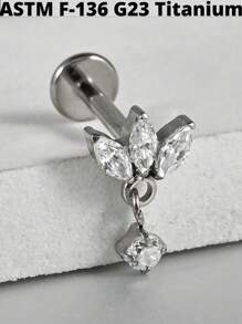 1 件马眼形锆石 G23 纯钛耳钉 16G 内螺纹三锆石螺旋 Cz 花形耳屏穿孔珠宝