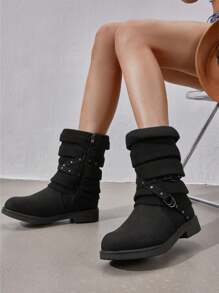 Women's Black Comfortable And Warm Fashion Casual Mid Calf  Faux Furry Outdoor Indoor Commuter Christmas Winter Snow Boots - 黑色 - 查看 8