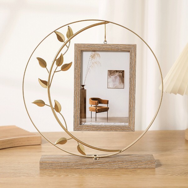 1pc Creative Metal Photo Frame, Gold & Black Desktop Stand, Home Decor Gifts Birthday Graduation