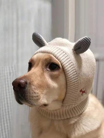 1PC Solid Color Rabbit Ears Shape Warm And Windproof Pet Hat Head Cover For Large Dogs Daily Use