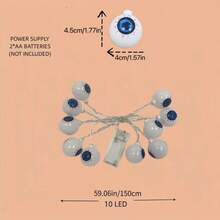 1pc Halloween Eyeball String Lights, Battery Powered 10/20 LED Halloween String Lights For House Decor, Outdoor Holiday Decoration, Garden, Yard, Window, Porch, Halloween And Day Of The Dead Party Atmosphere Decorative Lights (Batteries Not Included)
