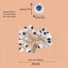 1pc Halloween Eyeball String Lights, Battery Powered 10/20 LED Halloween String Lights For House Decor, Outdoor Holiday Decoration, Garden, Yard, Window, Porch, Halloween And Day Of The Dead Party Atmosphere Decorative Lights (Batteries Not Included)