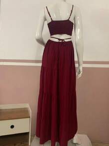 Women Long Dresses - 酒紅色 - 查看 4