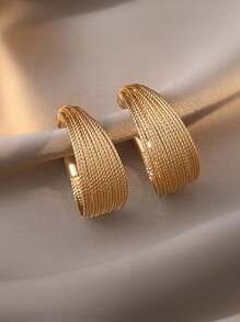 1pair Heavy Industry Drawbench Textured Light Luxury Metal C-Shaped Earrings