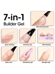 Gellen Conjunto de Gel Construtor de Unhas Gellen Builder 7 em 1, Gel Construtor Duro Rosa Gelatina Fortalecedor de Unhas, Gel de Extensão, Lâmpada de Unhas LED Curada, Gel Base de Cor, Cola de Unhas em Garrafa, Presente para Mulheres