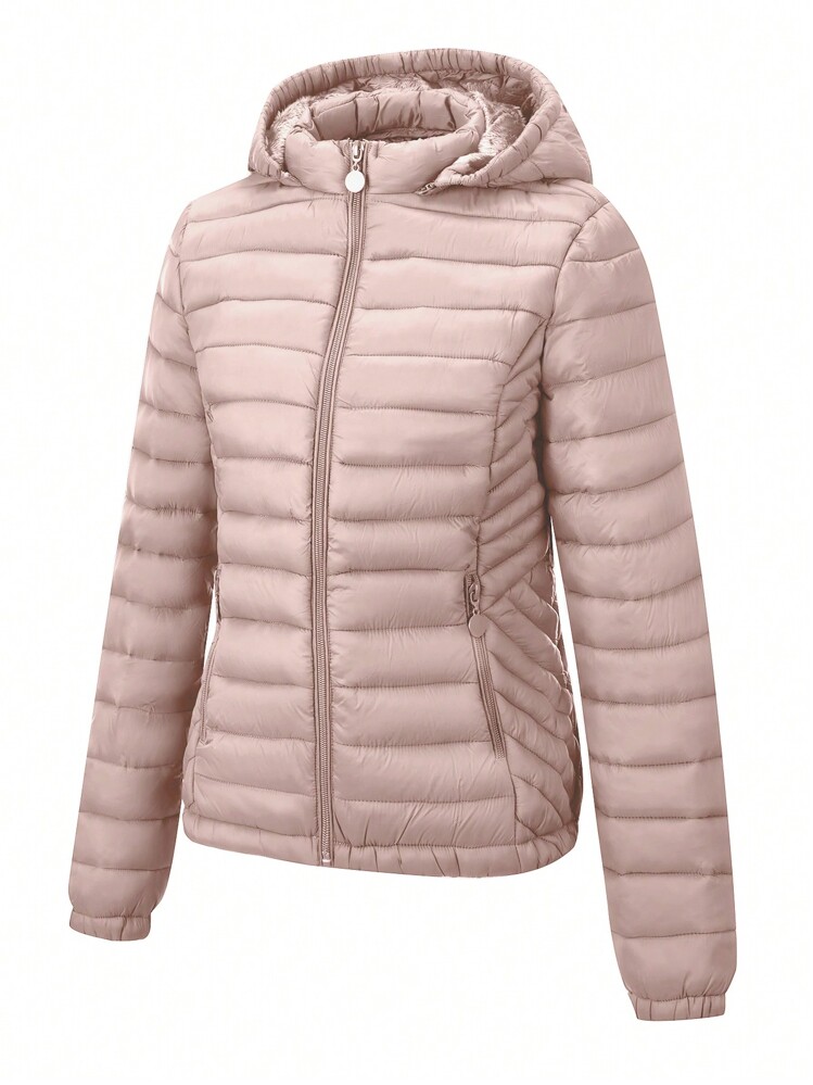 Women's Minimalist Hooded Down Jacket With Pockets, Essential For Autumn/Winter - Dusty Pink - View 3