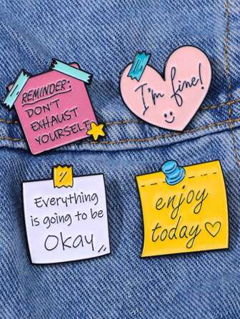 1 件可爱创意珠宝心形徽章字母系列卡通胸针别针励志信息合金徽章情人节、妈妈、母亲、母亲节、礼物