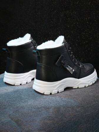 1 Pair Women's White Casual Outdoor Snow Boots, Round Toe, Lace-Up, Leather Upper With Thermal Lining, Suitable For Autumn/Winter