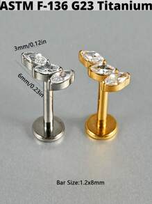 1 件马眼形锆石 G23 纯钛耳钉 16G 内螺纹三锆石螺旋 Cz 花形耳屏穿孔珠宝