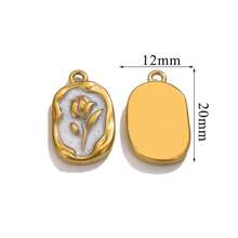 5 Stück 304 Edelstahl 18 Karat vergoldete Emaille Öltropfen Rose Tulpe runde asymmetrische Anhänger Charms, Alltagsschmuck Frauengeschenk DIY Schmuckzubehör Anhänger Charms Valentinstag - Anhänger - Übersicht 9