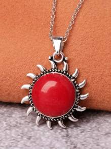 1 pieza Collar con dije de girasol redondo rojo - Rojo - Ver 4