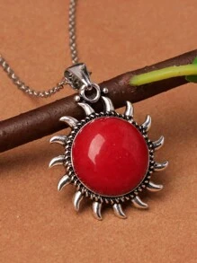 1 pieza Collar con dije de girasol redondo rojo - Rojo - Ver 1