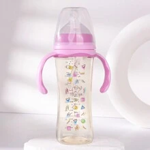 1pc 270ml Geometric Pattern PPSU Baby Bottle With Silicone Nipple, Anti-Drop Material With Handle For Self-Feeding