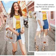 Canvas Tote Bag For Women With Pockets Crossbody Bag Tote Shoulder Handbags Casual Work Bags Everything Tote Bag - 豹紋 - 查看 6