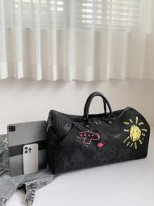 BAILEE A Casual Fashion Solid Color Graffiti Style Large Capacity Travel Bag, Suitable For Shoulder Carry, Outfit Matching, And Also As A Gift Choice - Black - View 10