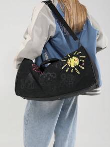 BAILEE A Casual Fashion Solid Color Graffiti Style Large Capacity Travel Bag, Suitable For Shoulder Carry, Outfit Matching, And Also As A Gift Choice - Black - View 6