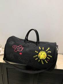 BAILEE A Casual Fashion Solid Color Graffiti Style Large Capacity Travel Bag, Suitable For Shoulder Carry, Outfit Matching, And Also As A Gift Choice - Black - View 8