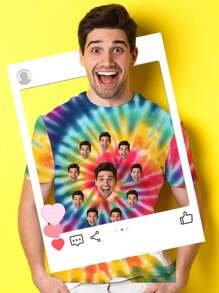 1pc Custom Tie-Dye T-Shirt, 1pc Custom Face Tie-Dye T-Shirt, Personalized Face Tie-Dye T-Shirt, Custom Bootleg Rap Tee, Custom Face Shirt, Custom Name Shirt, Custom Photo Shirt, Custom Boyfriend Shirt For Mother's Day, For Children's Day, For Vacation, Ornamental, Dawg, Unique, Custom, Ideal Gifts For Her, Family, Friends, Pink Girls, For Holiday, For Vacation, For Anniversaries,Easy Comfort,Women Apparel,Customized Women Tops,Christmas Party Guideline - Multicolor - View 6