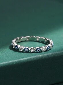 1 Stück 925 Sterling Silber überzogener Platin Europäischer & Amerikanischer Klassischer Farbiger Emaille Teufelsauge Zirkonia Ring, geeignet als Geschenk, für Dates, Partys, täglichen Gebrauch, hochwertiger Schmuck für Frauen - Teufelsaugenring - Übersicht 3