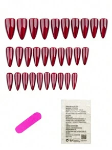 30入組簡約耐用紅色貓眼美甲增強贴片，指尖美甲假甲 - 酒紅色 - 查看 2