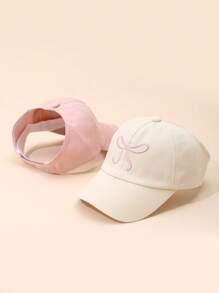 Bow Decor Girls' UV Ion Sun Hat, Kids Fashion Visor Cap, Half-Brim Princess Summer Sun Hat - Multicolor - View 2