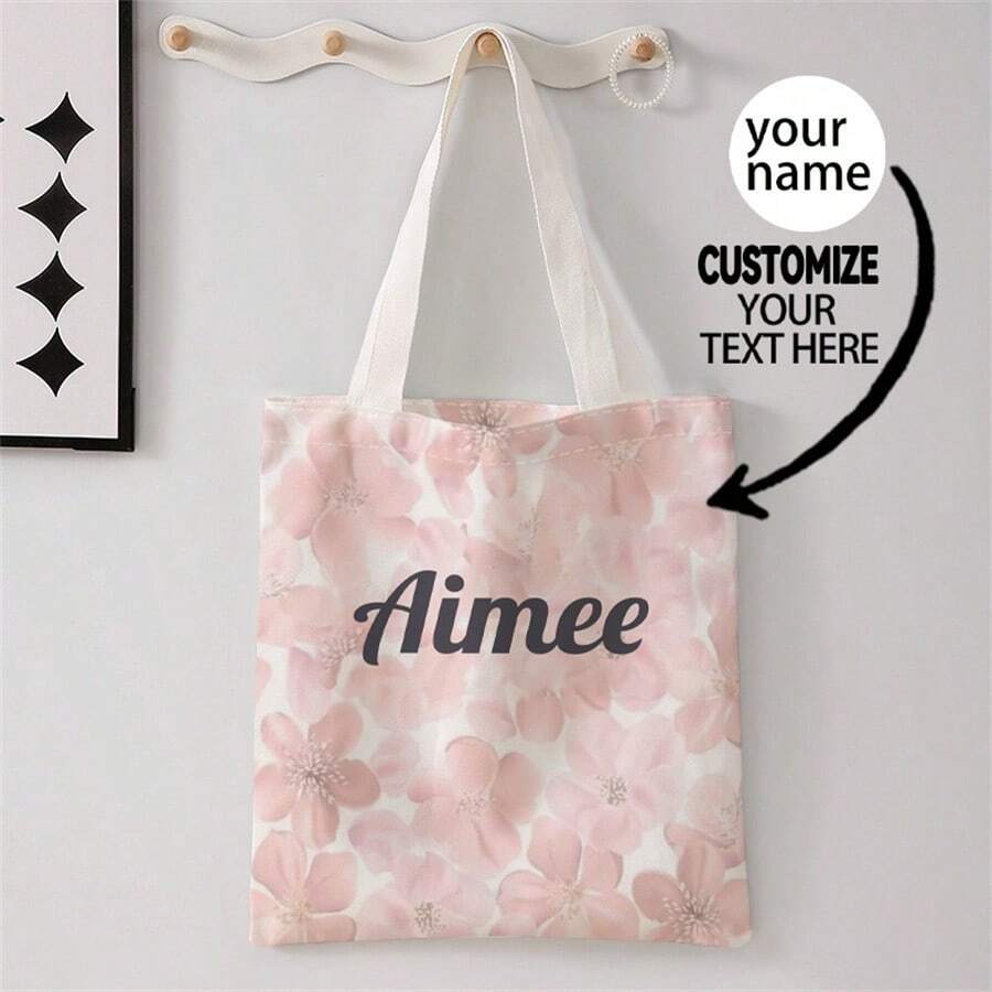 1pc Custom Canvas Tote Bag, Personalized Photo/Name/Scenery/Illustration Print, , Lightweight Large Capacity Shoulder Handbag,Back To School Essential - Multicolor - View 1