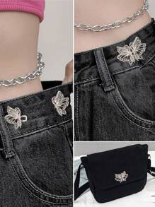 1 pieza Hebilla de cinturón hueca con mariposa, clip desmontable duradero y de moda para jeans, faldas, pantalones. Adecuado para estudiantes femeninas, con un broche de imitación de perla, para ajustar el cinturón o usar como accesorio de ropa.