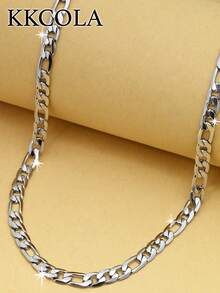 KKCOLA 1入組歐美時尚街頭風格厚&長款不銹鋼項鏈,首飾類適用於日常穿著&節日禮物 - 銀色 - 查看 3