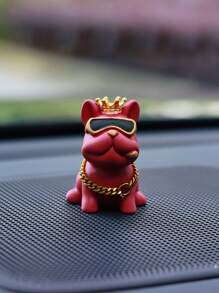1pc Fashionable Crown French Bulldog Car Dashboard Decor, Rearview Mirror Hanging Ornament