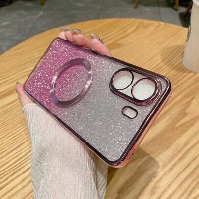 Valentines Sequins Sparkling Elegant Plated Magnetic Wireless Charging Magsafe Charger Protective Kit Compatible With OPPO Reno 12F RENO11A A3 PRO 5G /F27 PRO+/ A60 A77S A77 A18 A38 RENO7Z RENO11 F RENO8Z 8T, With Electroplated Glitter Case, Shimmering Elegant Plated Magnetic Wireless Charging Magsafe Charger Protective Kit Compatible With Mobile Phones, Stylish Colored Glitter Women's Electroplated Soft Shell Protective Case For Anti-Fall, Suitable For...